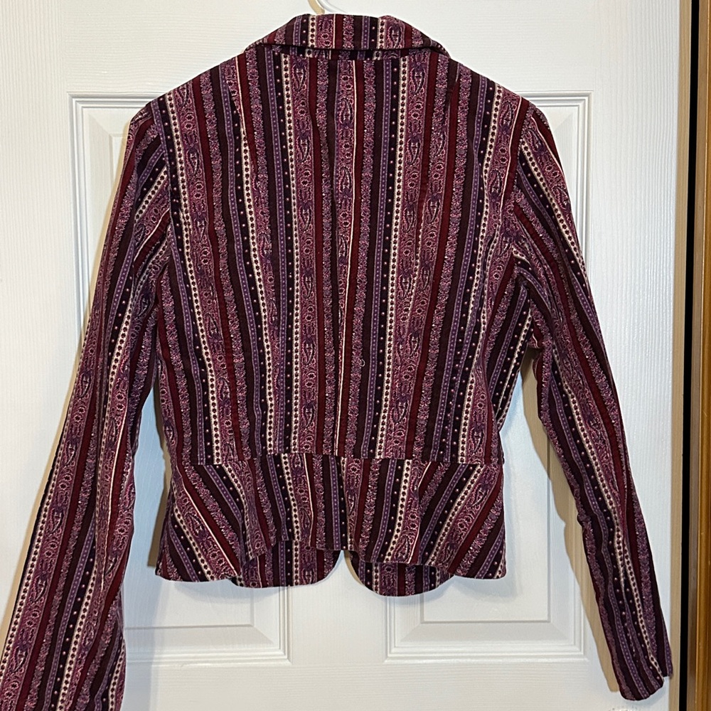 LOFT Women's Maroon and Black Patterned Blazer - Picture 6 of 7